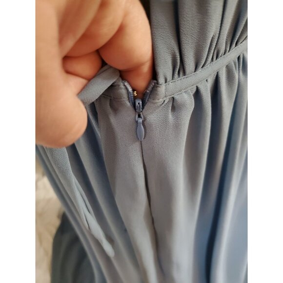 Lulus Dress Women XL Im All Yours Slate Blue Ruffle Maxi Flutter Sleeve Slit - Picture 8 of 14